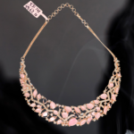 Elegant Pink Stone Choker Necklace with Matching Earrings Set
